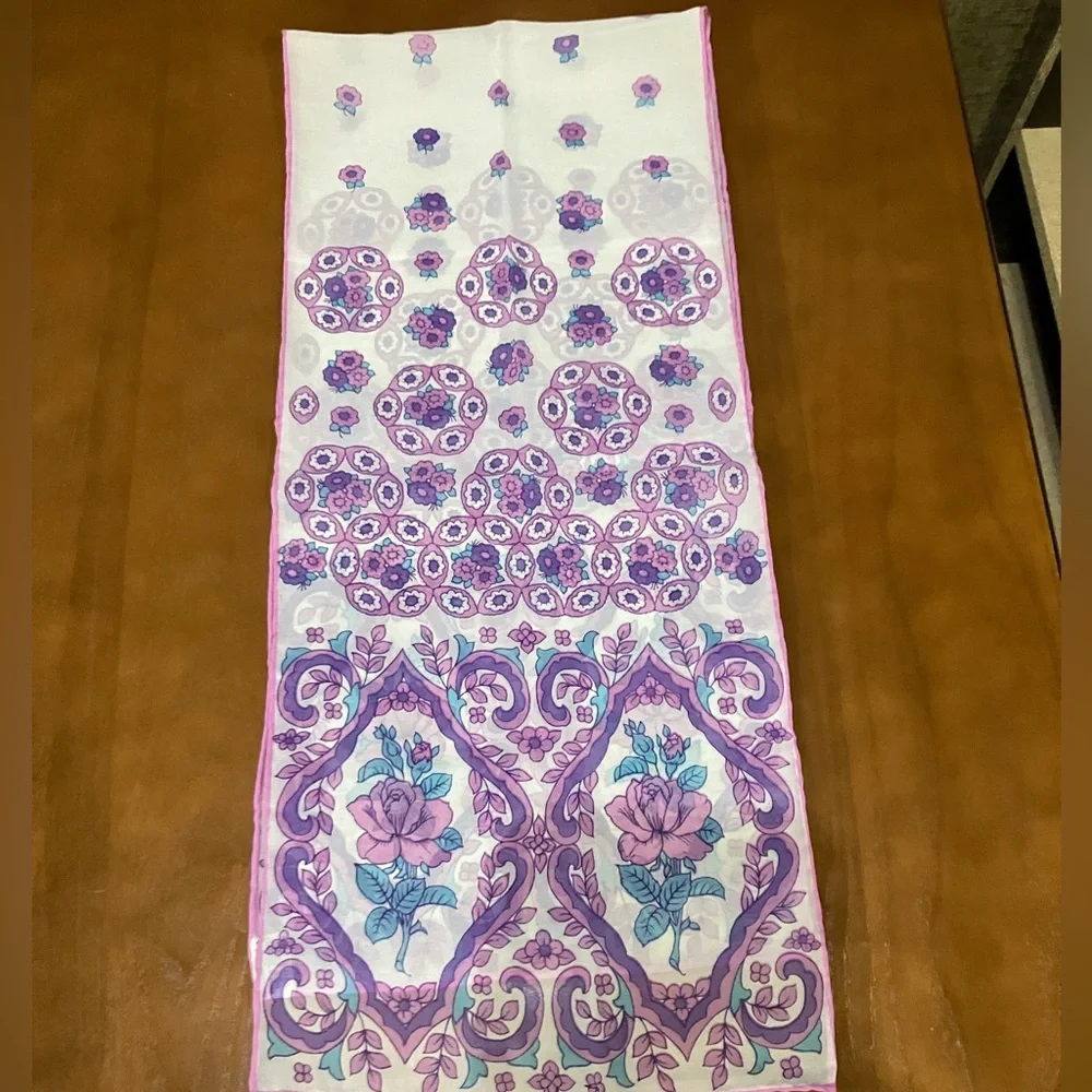 Vintage Scarf Lot of 5 in Purples and Blues Flower Power Paisley Stripes - Picture 5 of 6